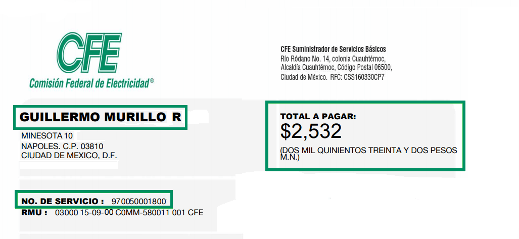Datos Recibo CFE Datos Recibo CFE