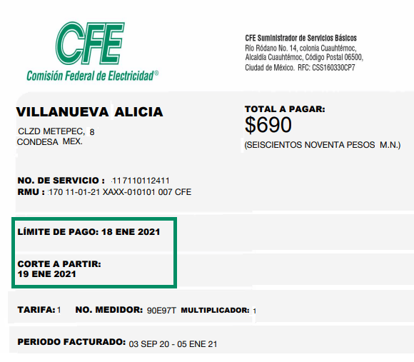 Límite de Pago CFE Límite de Pago CFE