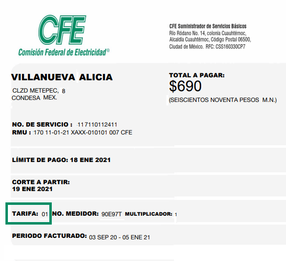 Tarifas CFE Tarifas CFE