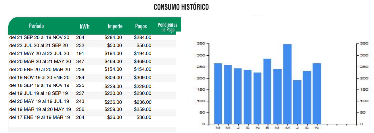 Consumo histórico luz CFE